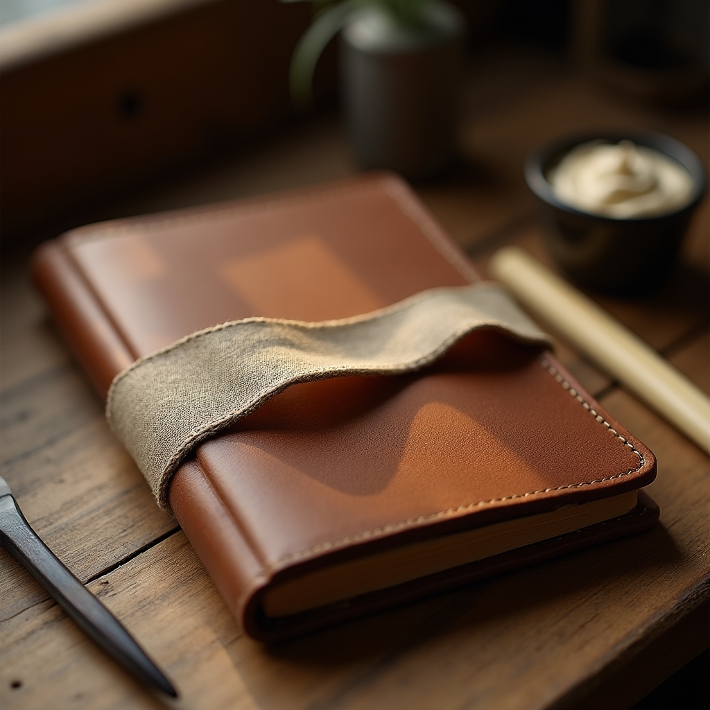 Handgefertigtes Notizbuch mit Ledereinband